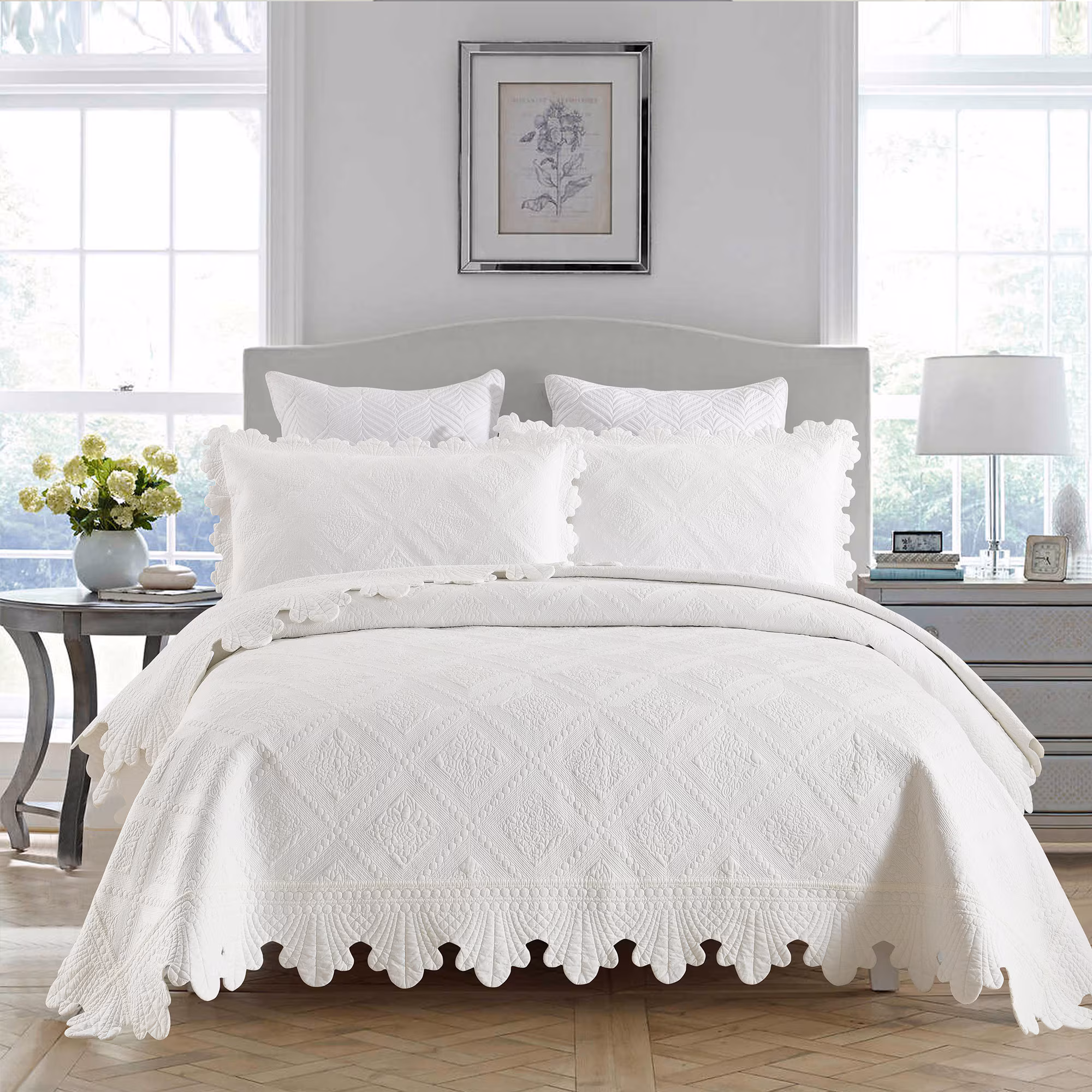 3-Piece 100% Cotton Oversized Bedspread Set Craft Coverlet Set TK