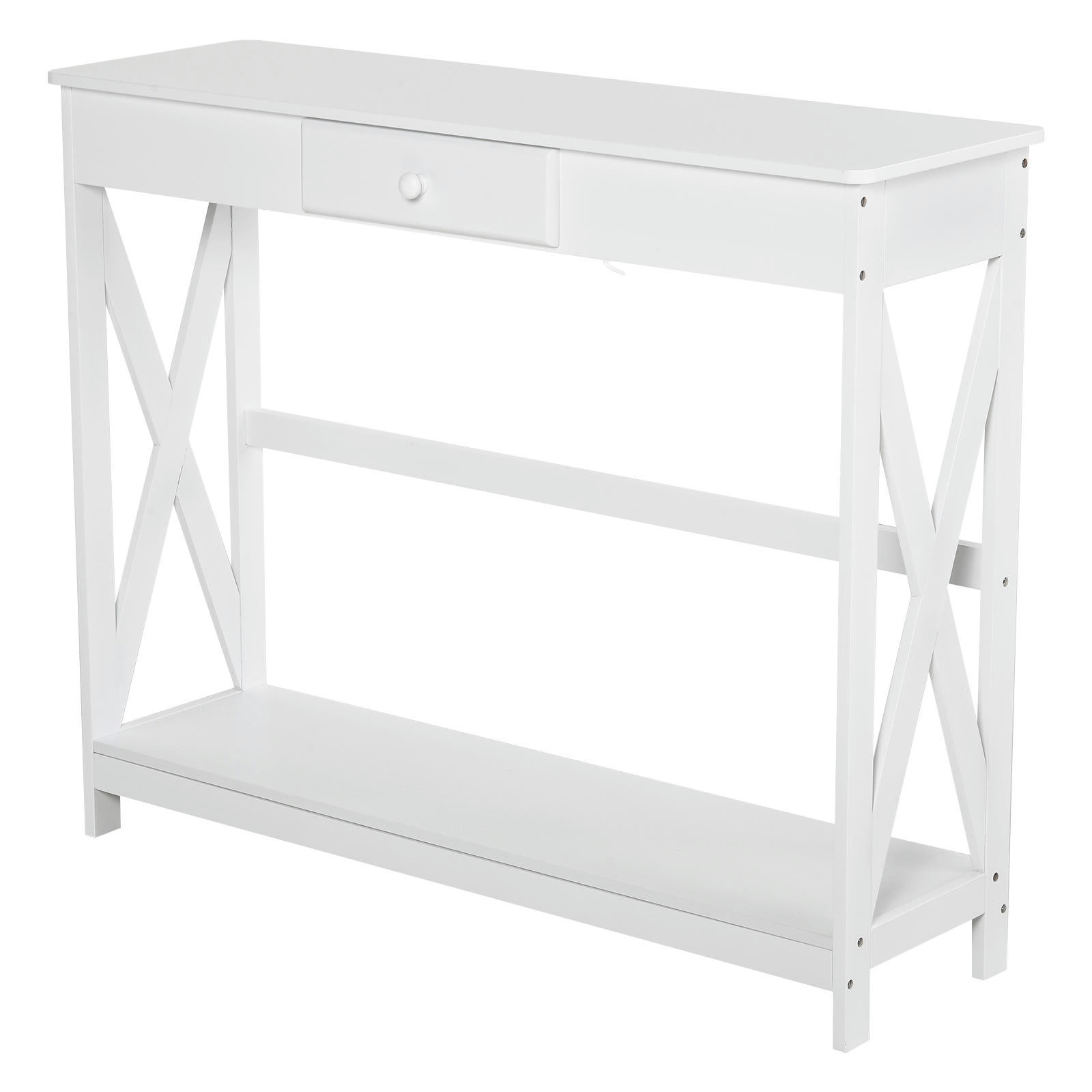 - Console néo-rétro tiroir avec étagère blanc