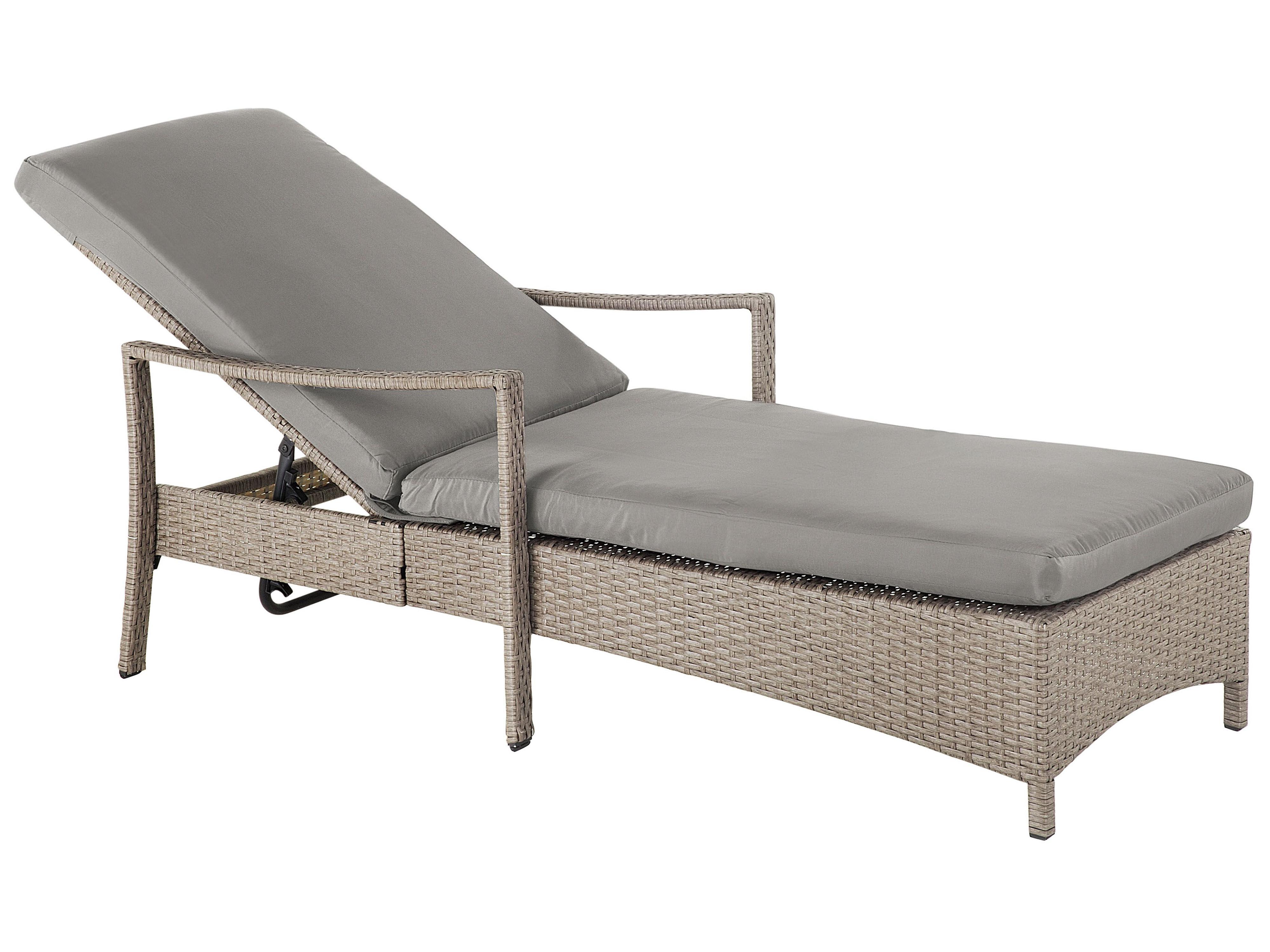 Sun Lounger with Cushion VASTO Reclining PE Rattan Taupe