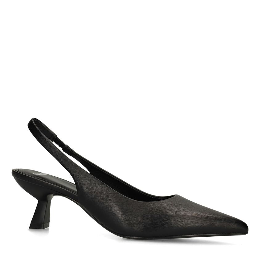 Manfield Zwarte leren slingbacks