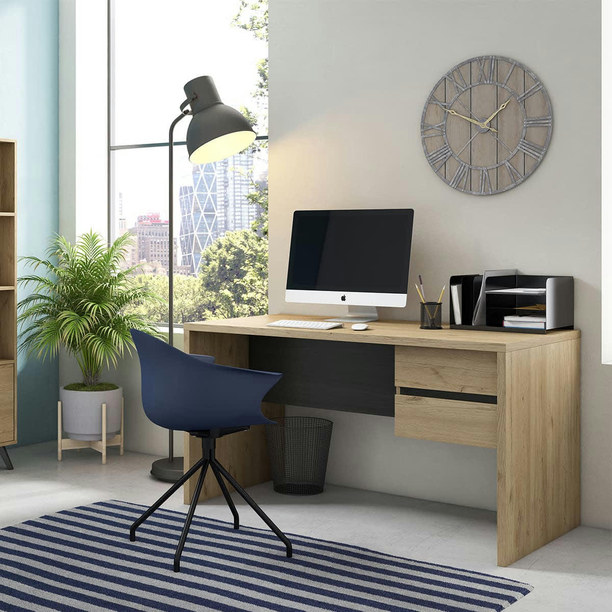 JESS - Bureau 2 tiroirs effet bois et noir 136 cm
