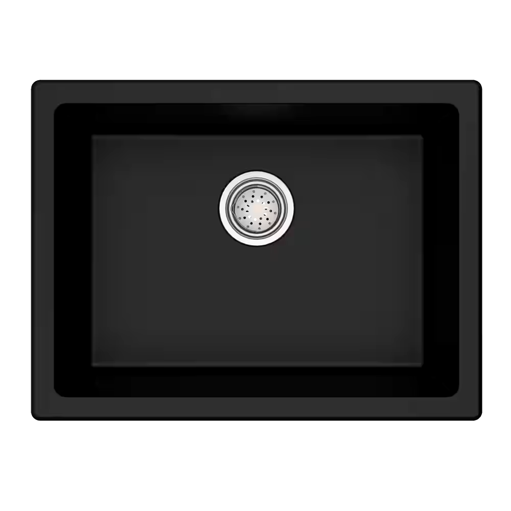 Kraus Quarza Top/Undermount Granite Single Bowl Kitchen Sink, Black Onyx, 24x18x9-in