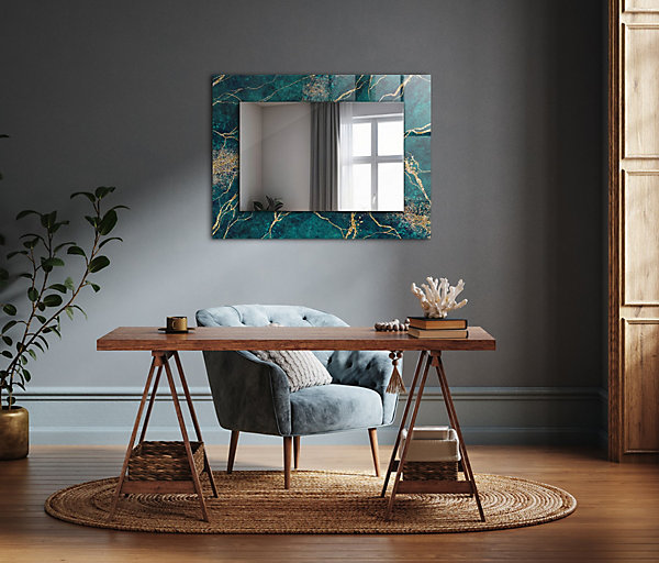 Miroir Mural Wallfluent 60x40 - 80x60 Marbre Vert Style Contemporain Imprimé