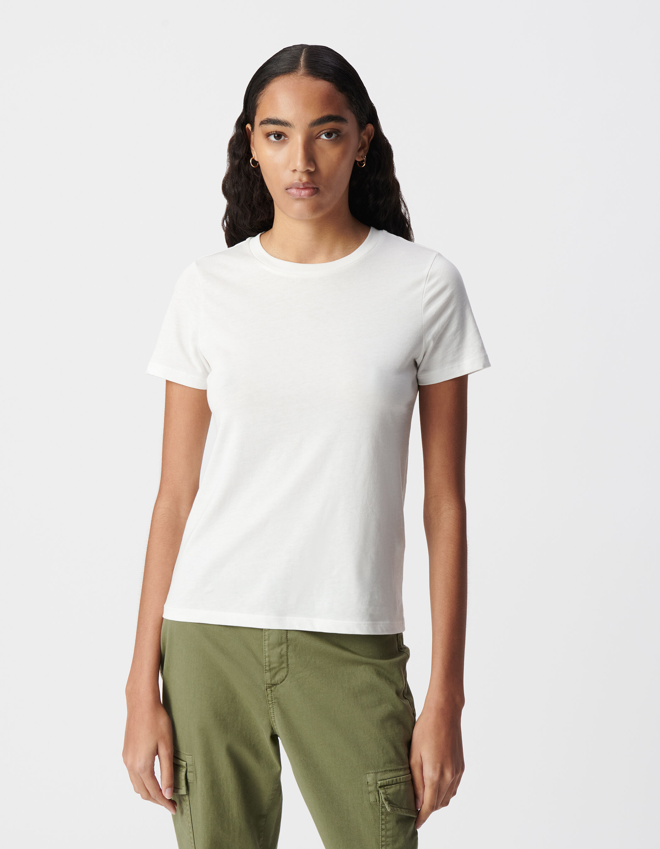 Tee-shirt col rond blanc broderie chevrons dos Femme