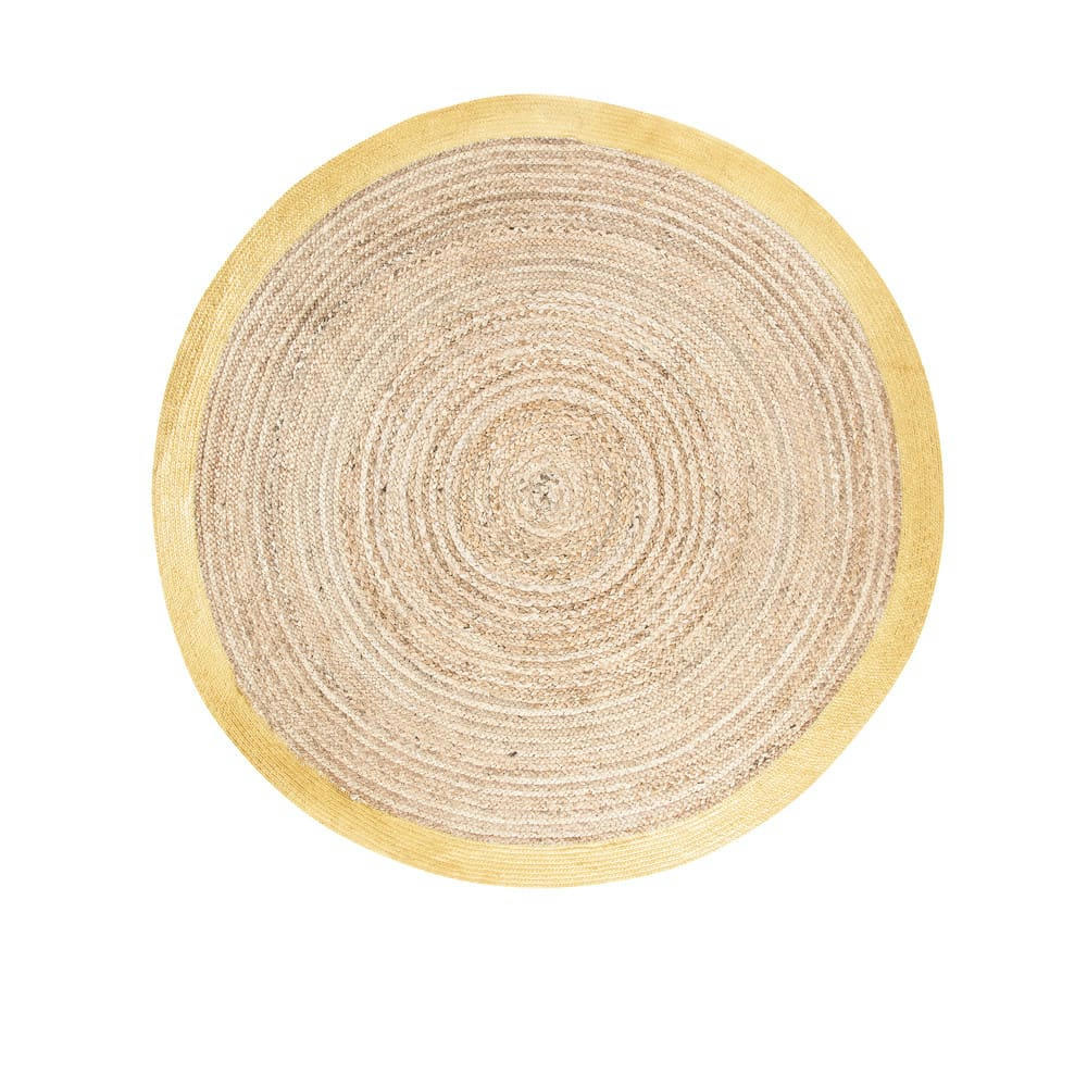 GAYA - Tapis rond tissé en jute et coton contour doré D180