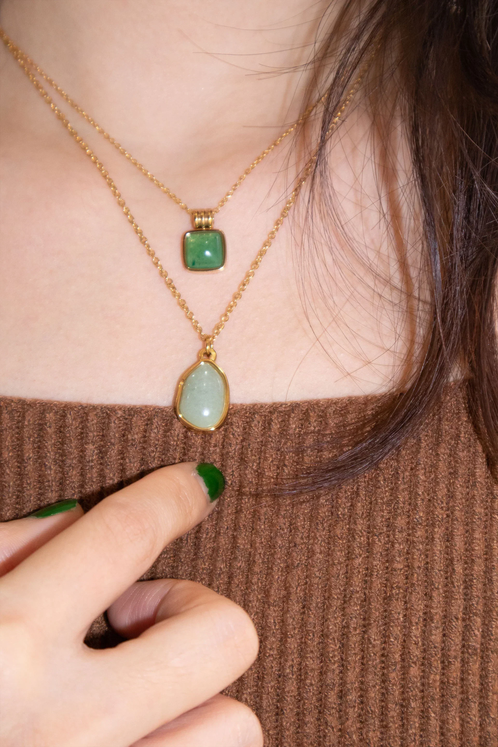 Puzzle — Jade Stone Pendant Necklace in Square