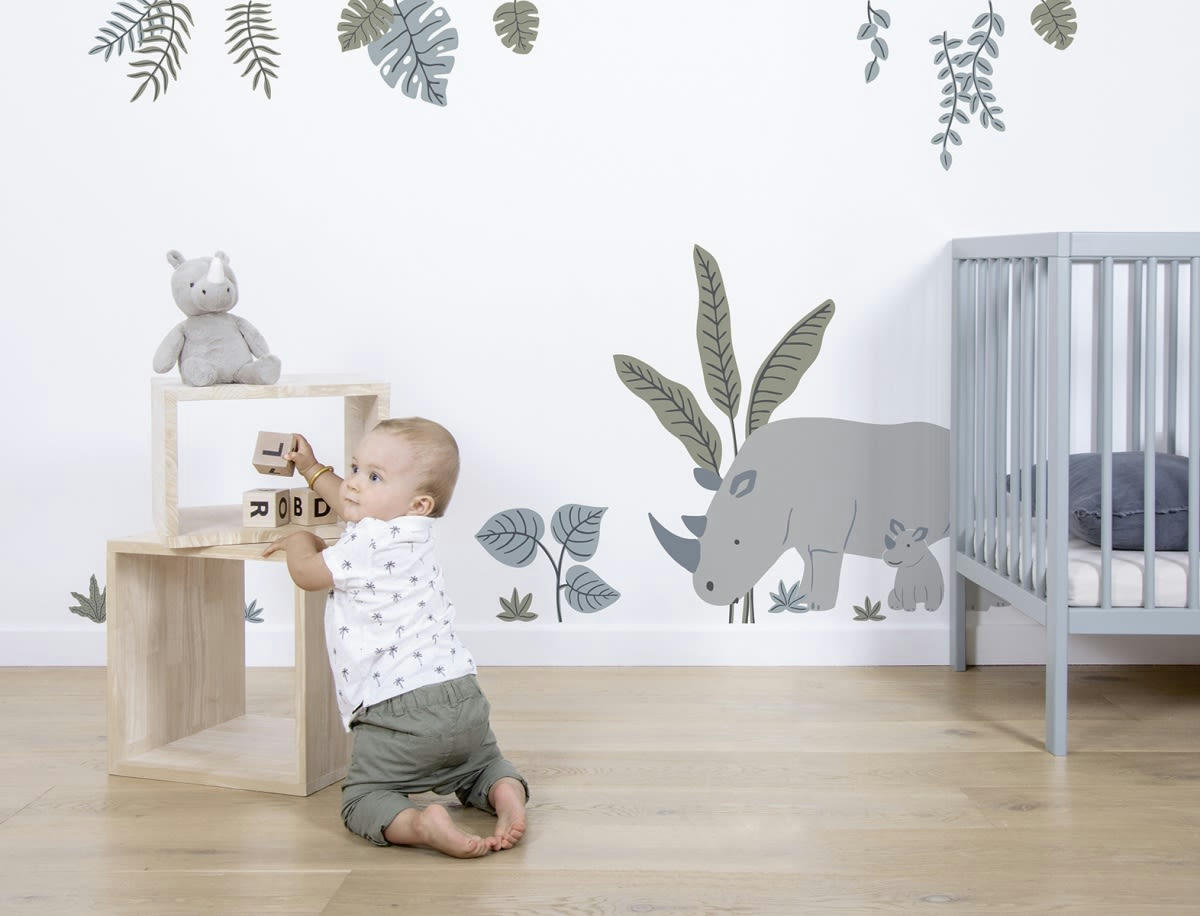 TANZANIA - Planche de stickers décor l les rhinos multicolore