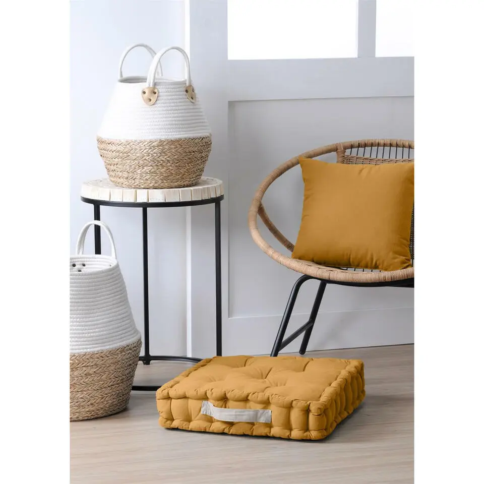 Stof Textile Vloerkussen DUO - mosterdgeel - 45 x 45 x 10 cm