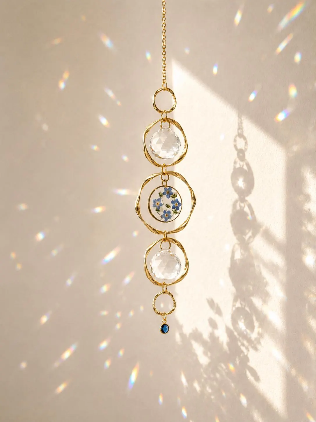 Personalized Birthstone Suncatcher, Forget Me Not Flower Suncatcher, Crystal Rainbow Maker, Memorial Window Hanging, Custom Gift for Mom