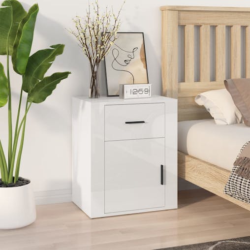NNEVL Bedside Cabinet High Gloss White 50x36x60 cm Engineered Wood