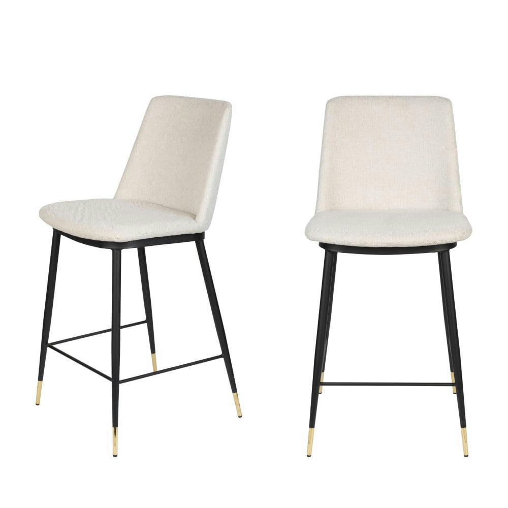 LIONEL - Lot de 2 tabourets de bar en tissu et métal 65cm beige
