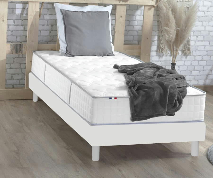 ENSEMBLE KIT ODYSSEE - Ensemble Matelas Ressorts + Visco Sommier en Kit Blanc 90x190