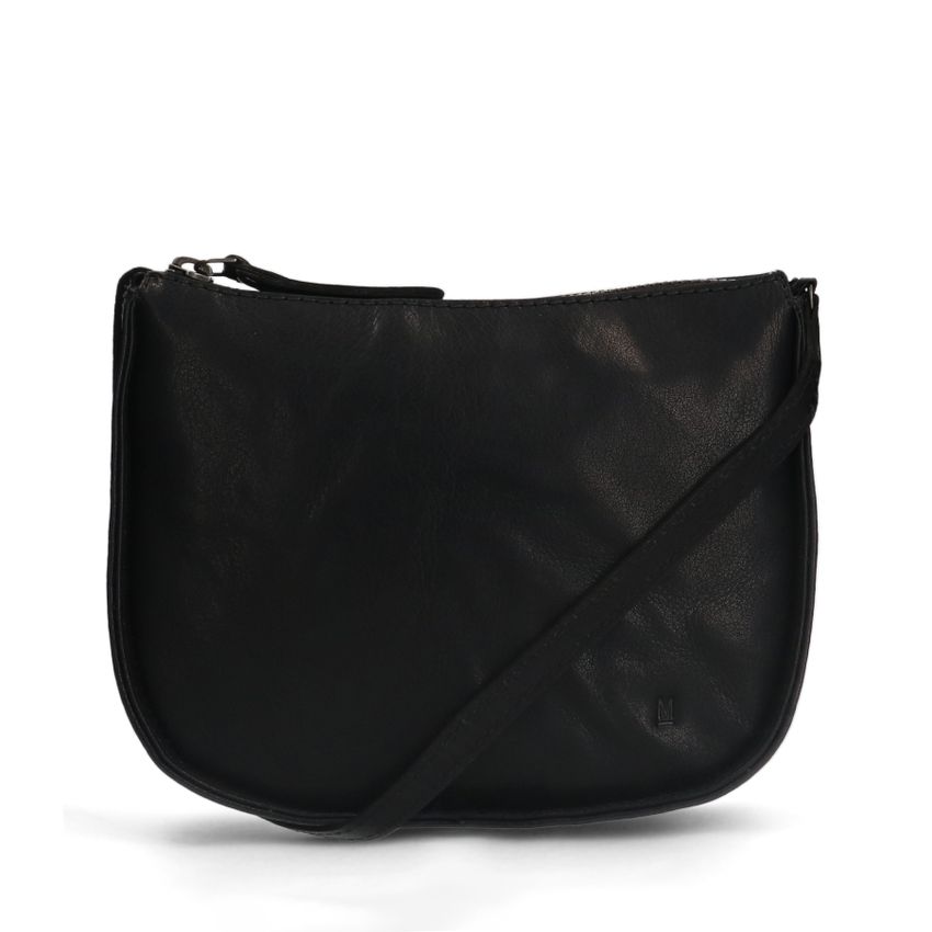 Manfield Zwarte leren schoudertas