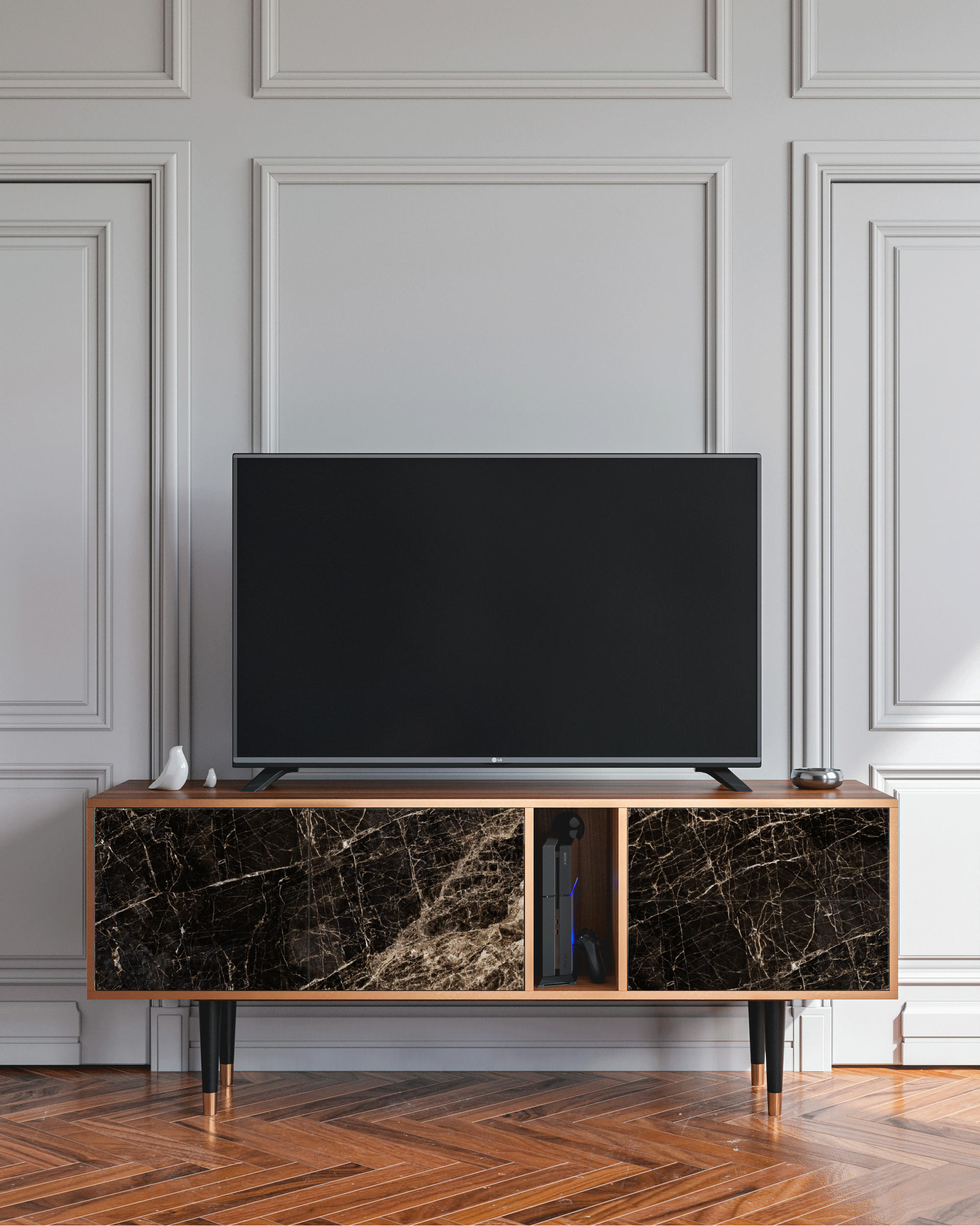 NIGHT ABYSS - Meuble TV  noir 2 tiroirs et 2 portes L 170 cm