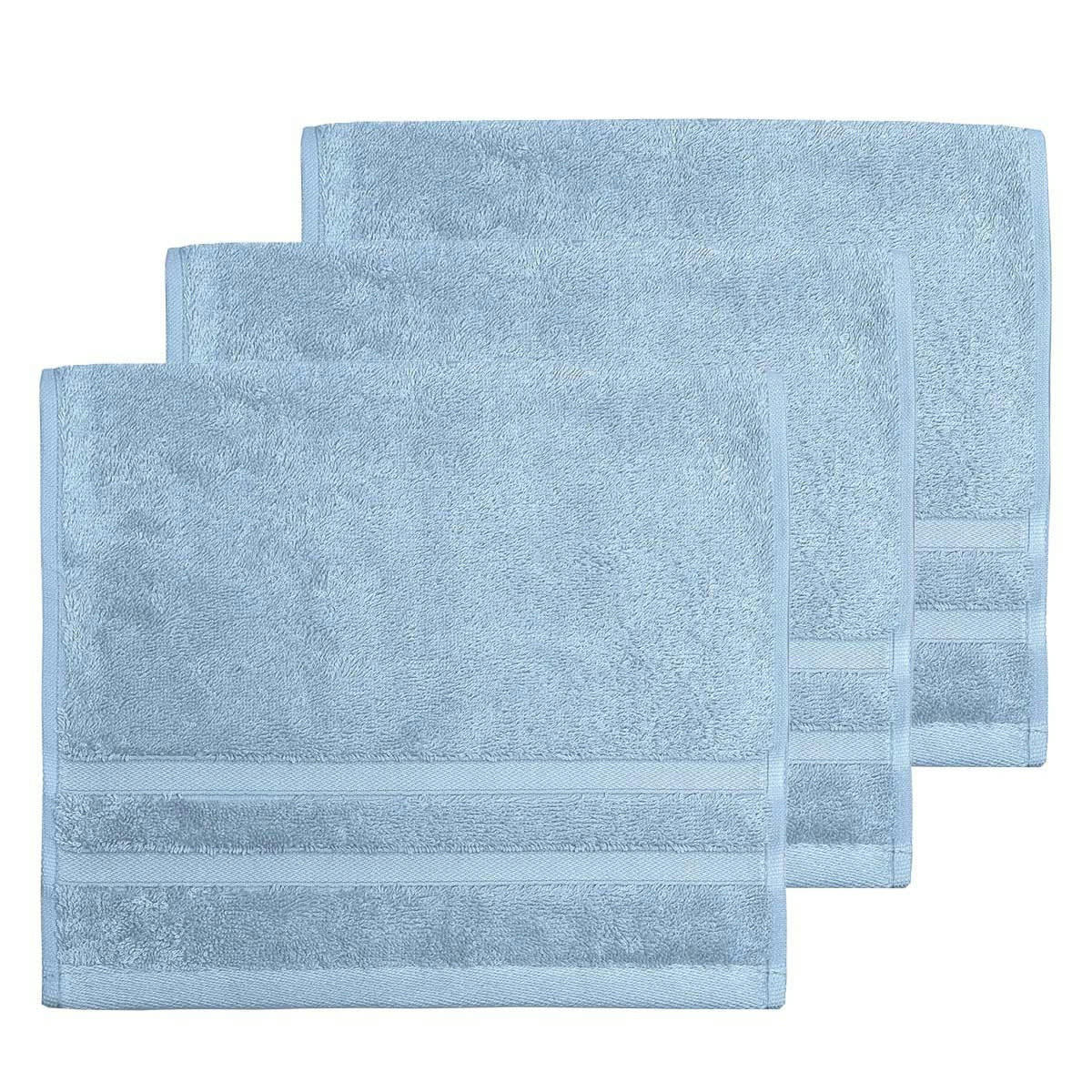 SENSILK - Lot de 3 serviettes invité 600 gr/m²  azur 30x50 cm