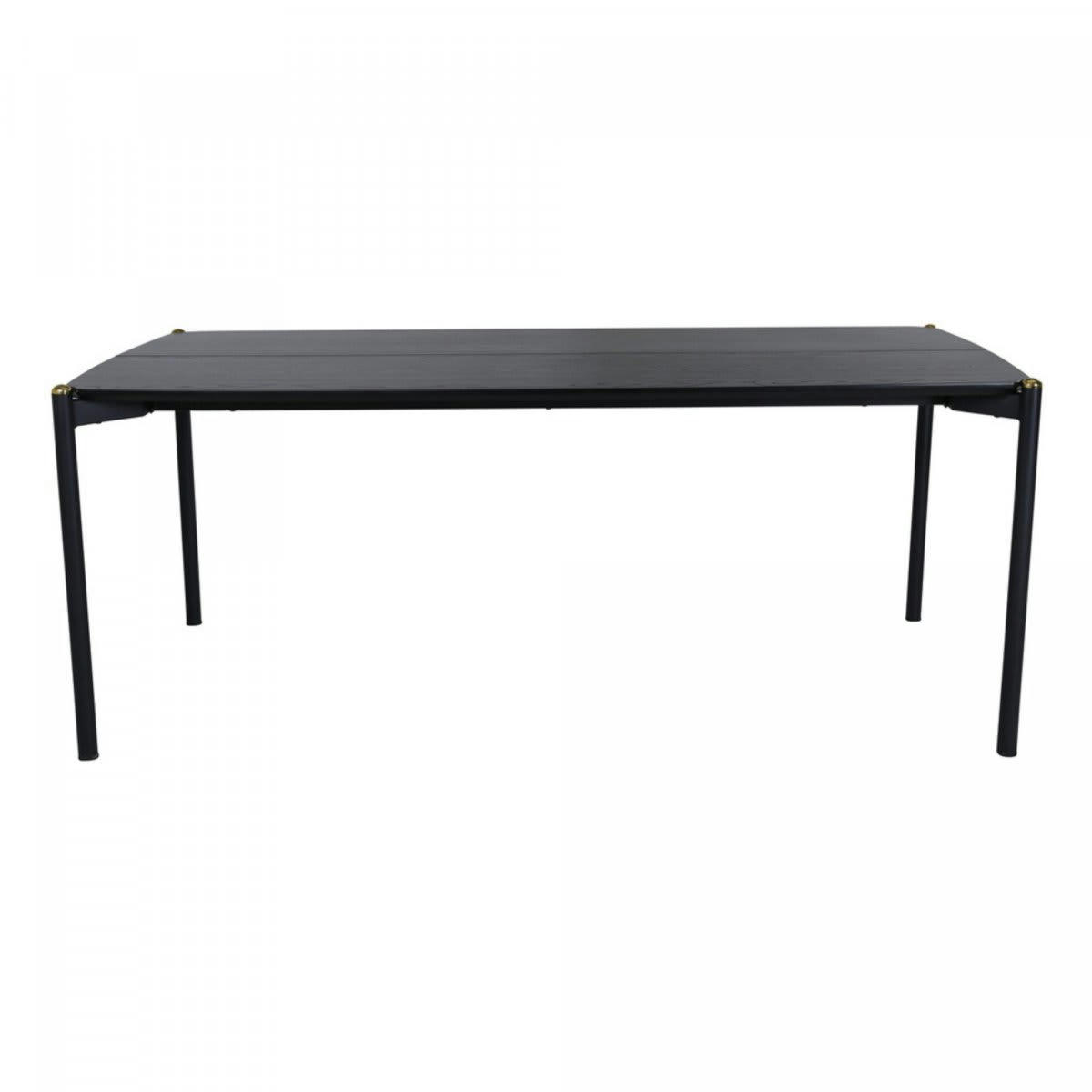 PREYA - Table à manger 190x90cm en bois noir détails dorés