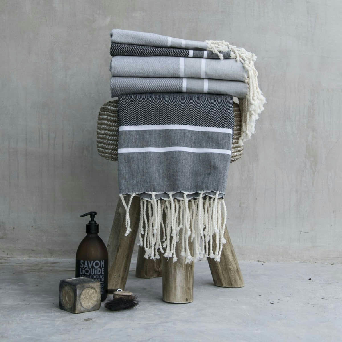 STOCKHOLM - Set bain, 1 fouta + 2 serviettes coton  100x200 noir