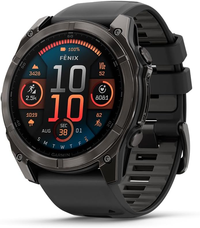 Garmin fēnix® 8 – 51 mm  AMOLED  Sapphire  Premium Multisport GPS Smartwatch  Long-Lasting Battery Life  Dive-Rated  Built-in LED Flashlight  Carbon Gray DLC Titanium with Pebble Gray Band