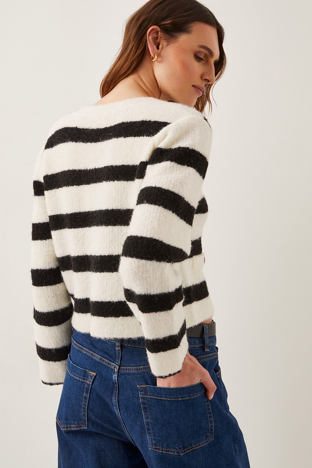 Monsoon Sam Stripe Fuzzy Cardigan Ivory
