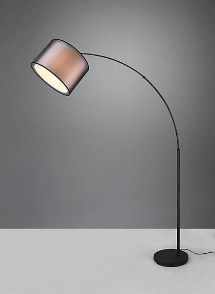 Lampadaire 1xE27, max. 10W, abat-jour organza fumé, métal noir mat - TRIO - Burton