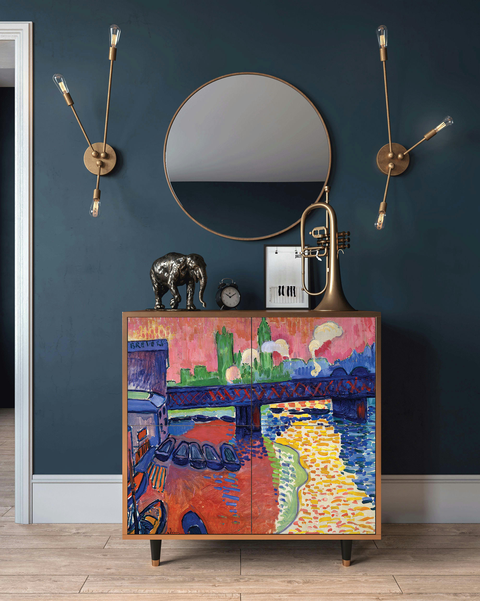 CHARING CROSS BRIDGE BY ANDRE DEAIN - Buffet  multicolore 4 portes L 94 cm