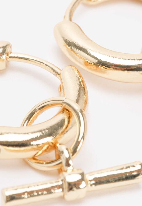 Womens Gold T-Bar Hoop Earrings