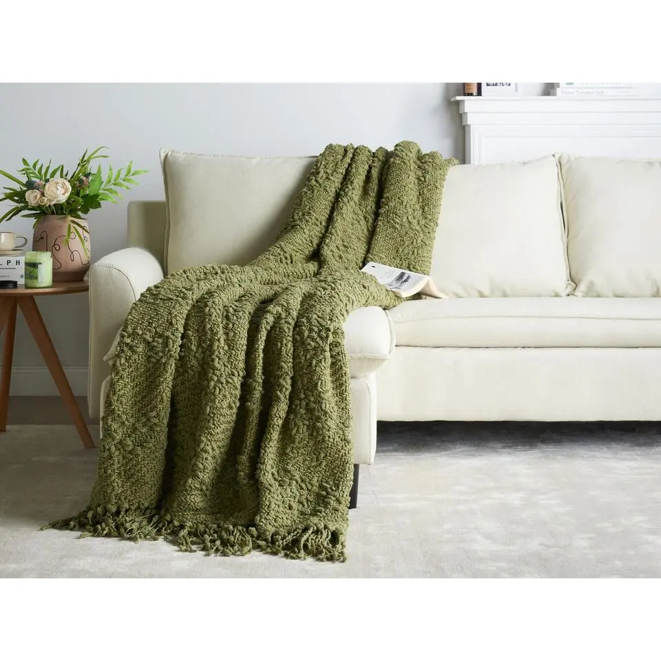 VELLA - Deken - Olijfgroen - 200 x 220 cm - Katoen