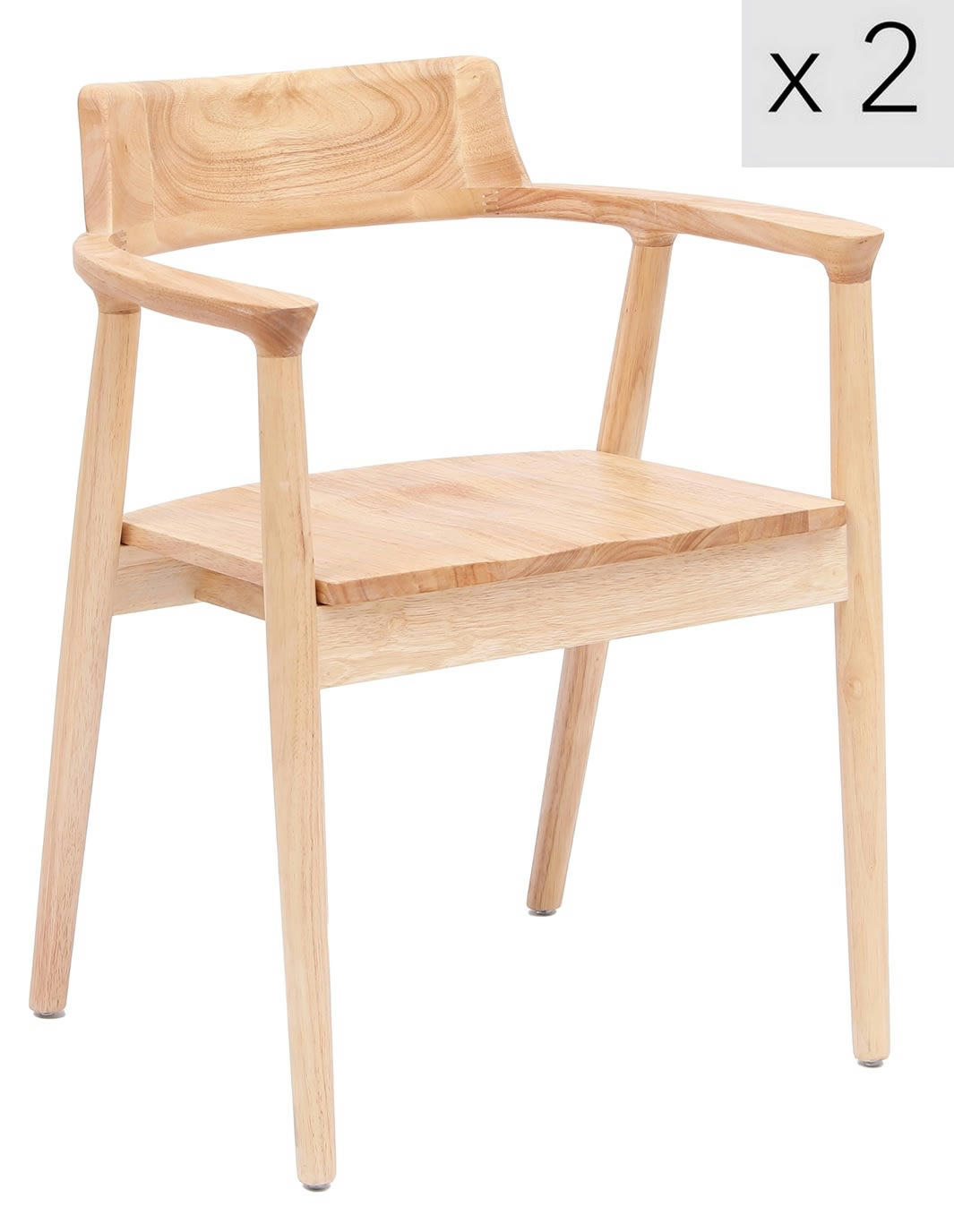 - Lot de 2 chaises en bois massif naturel