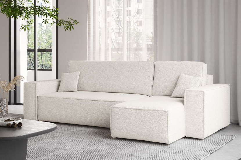 Sofa w kształcie L BEST, tkanina Abriamo, Ecru Prawostronny