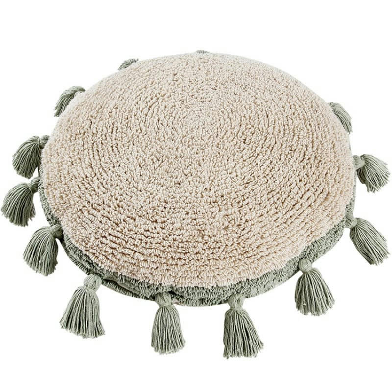 CIRCLE - Coussin rond à pompons Circle vert (48 cm)