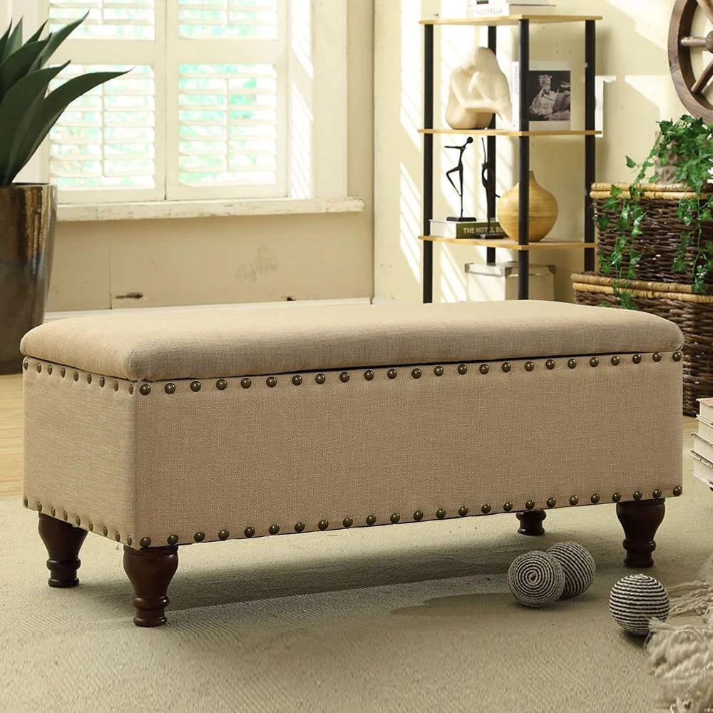 Copper Grove Muscari Vanilla Linen Nailhead Storage Bench