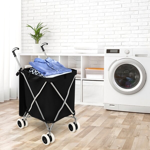 Costway Folding Shopping Cart Utility w/ Water-Resistant Removable - 26'' x 18'' x 37''