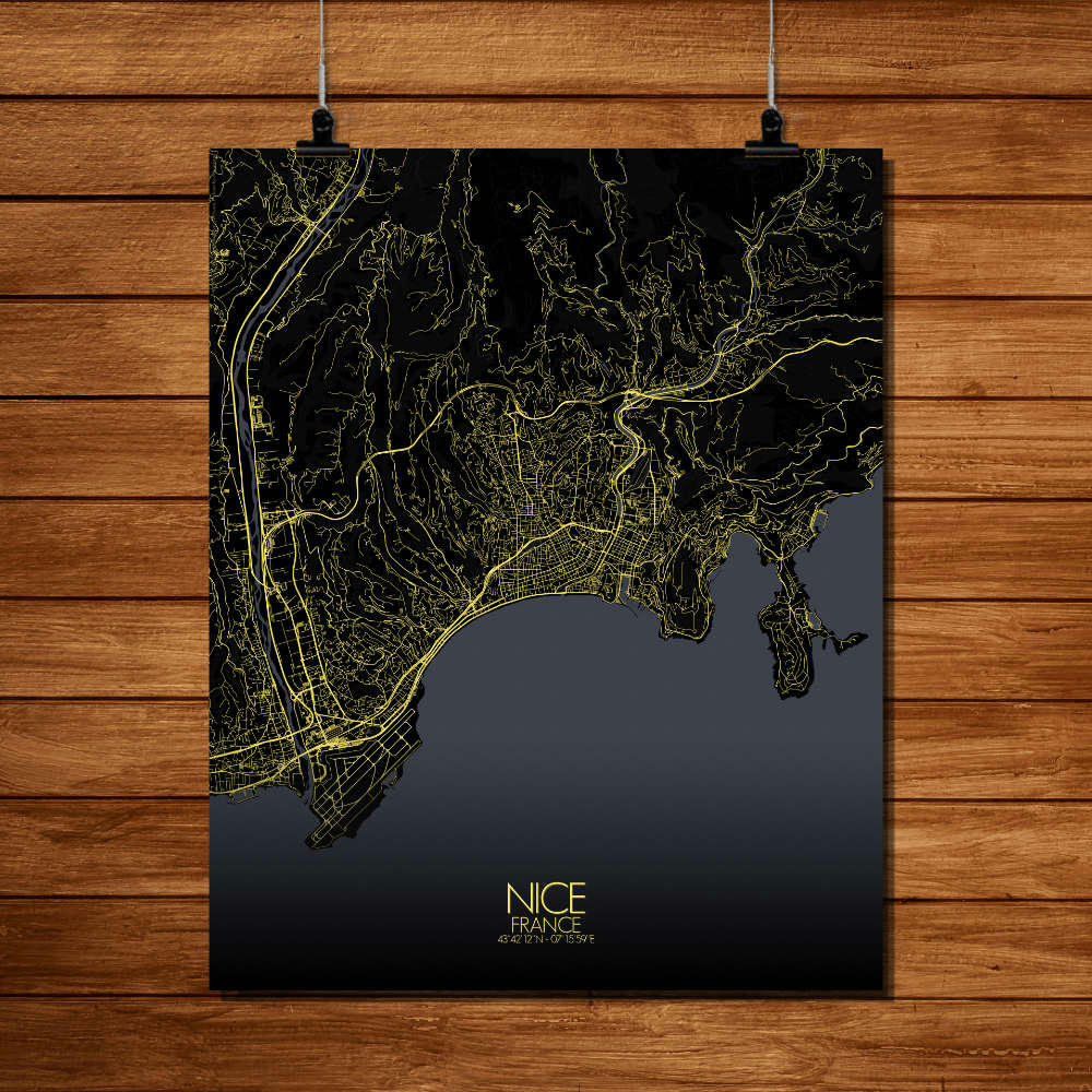 - Affiche Nice Carte Nuit 40x50