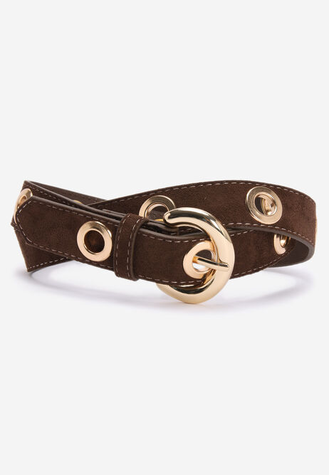 Womens Brown Faux Suede Eyelet Belt