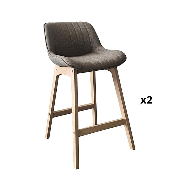 Lot de chaises MELLOW d'îlot et bar en chêne et assise tissu 65cm