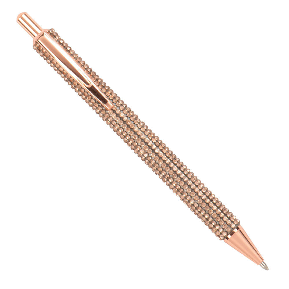 - Stylo en métal doré et paillettes roses