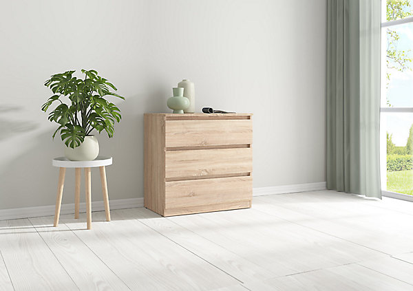 Commode à 3 tiroirs meuble de rangement , coloris chêne Sonoma - Longueur 75 x Profondeur 45 x Hauteur 75,5 cm