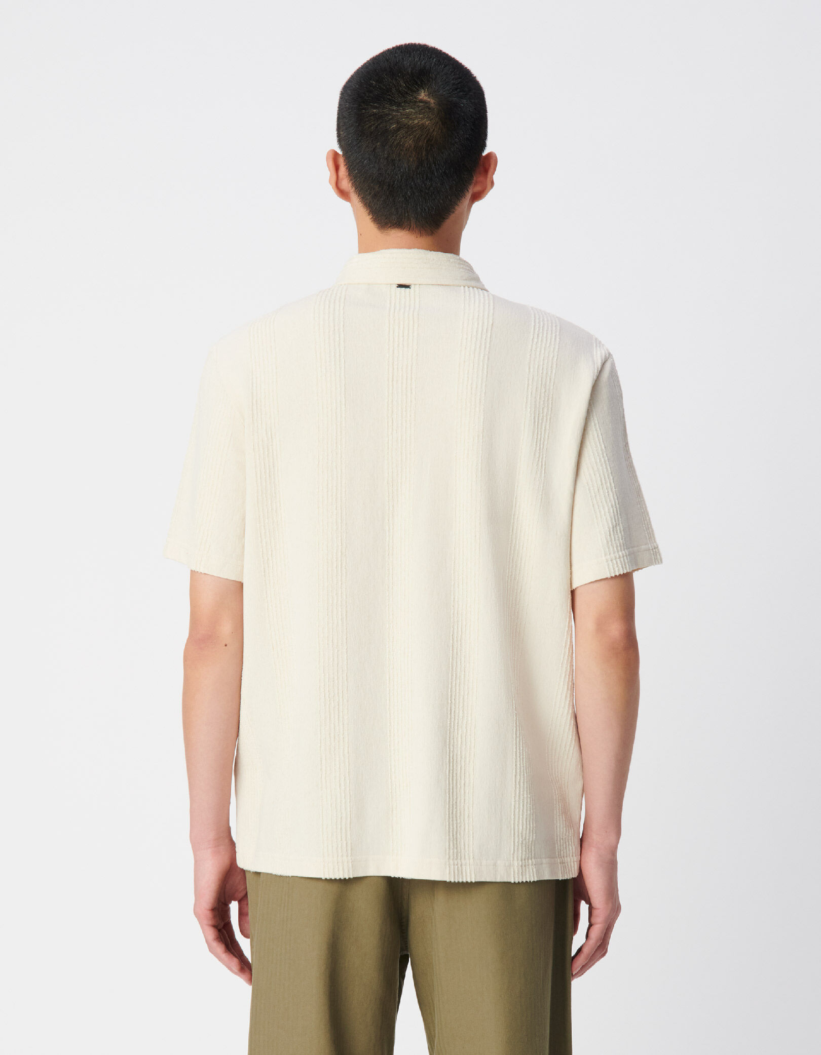 Polo beige motif rayures éponge Homme