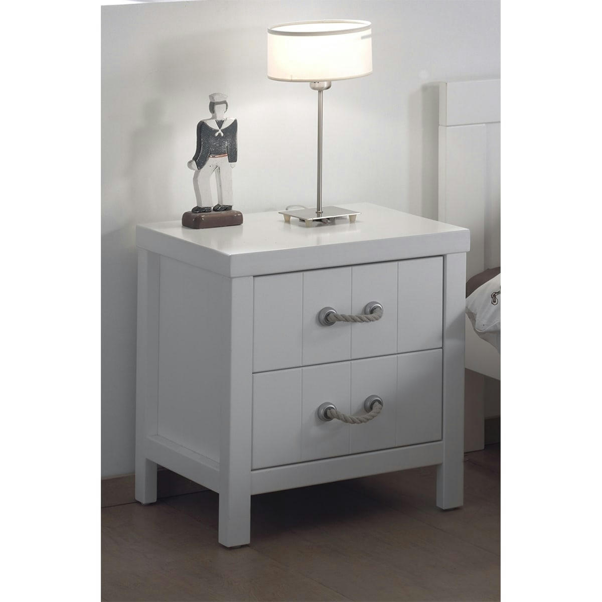 LEWIS - Table de chevet 2 tiroirs blanc