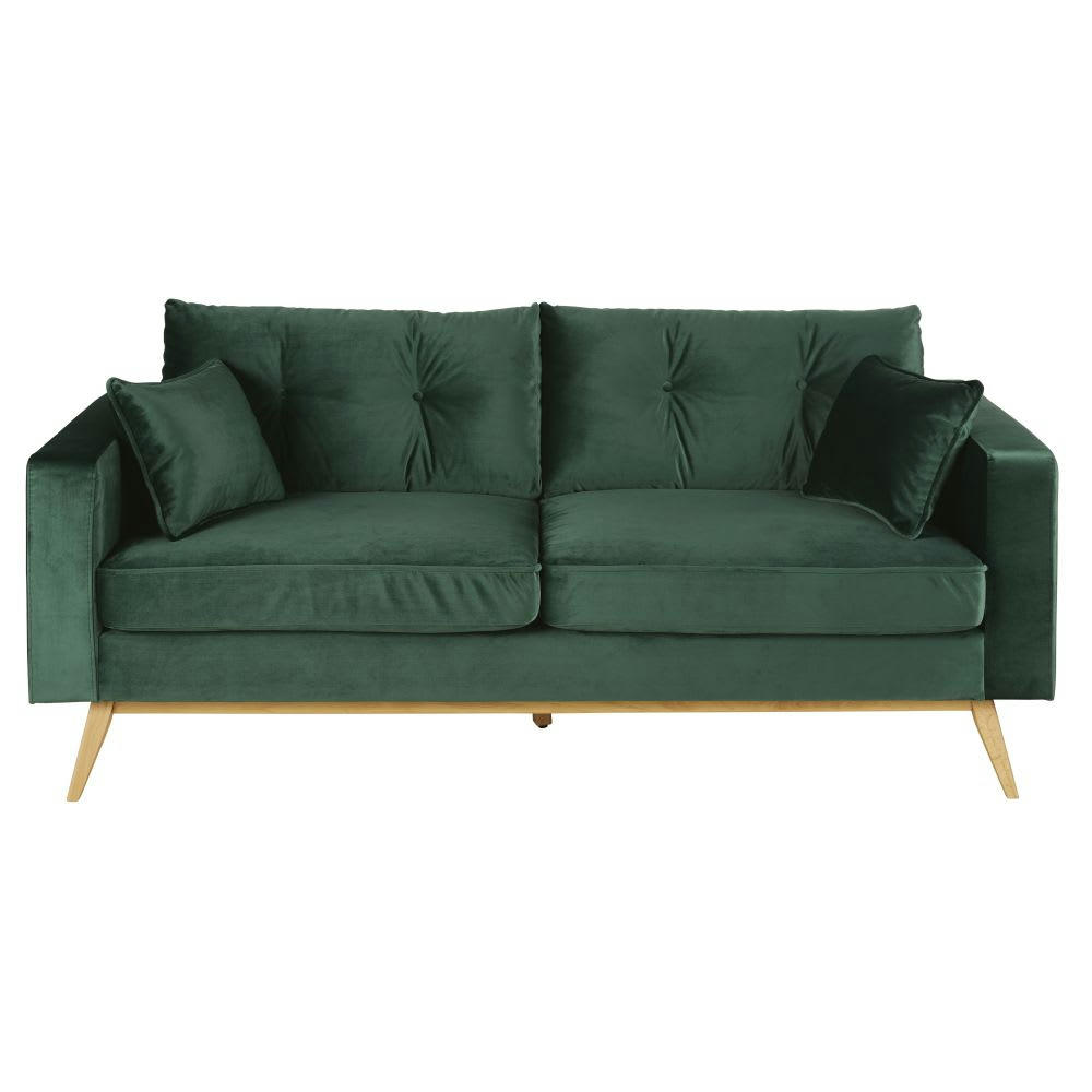 Brooke - Canapé style scandinave 3/4 places en velours vert