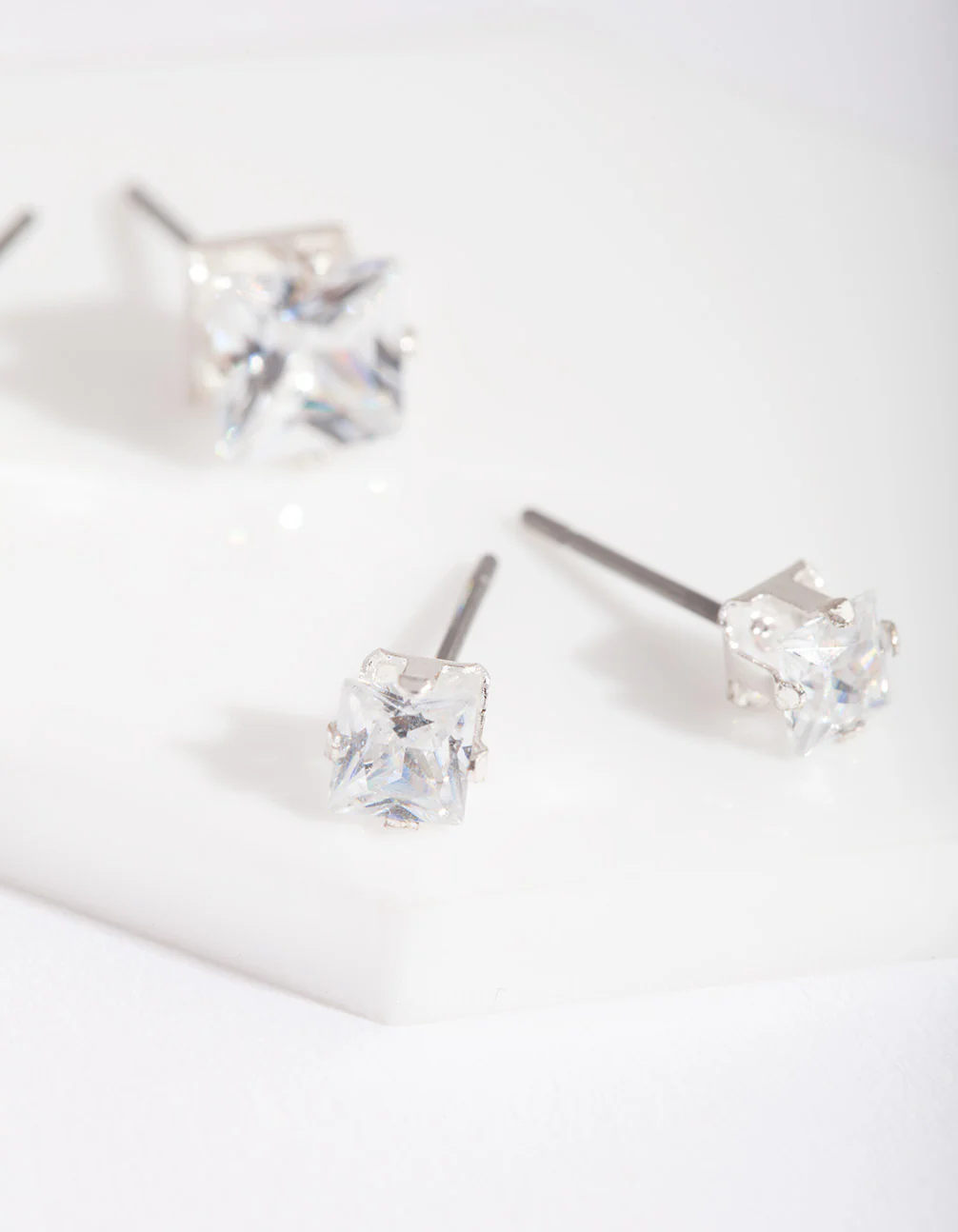 Silver Cubic Zirconia Square Stud Earring Pack