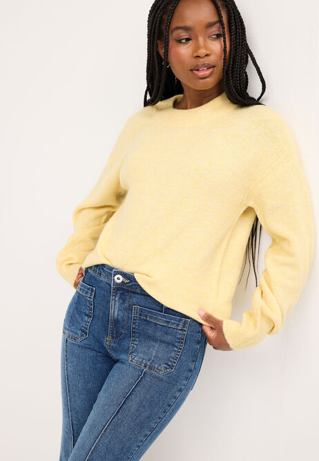 Womens Light Yellow Relaxed Crew Neck Jumper