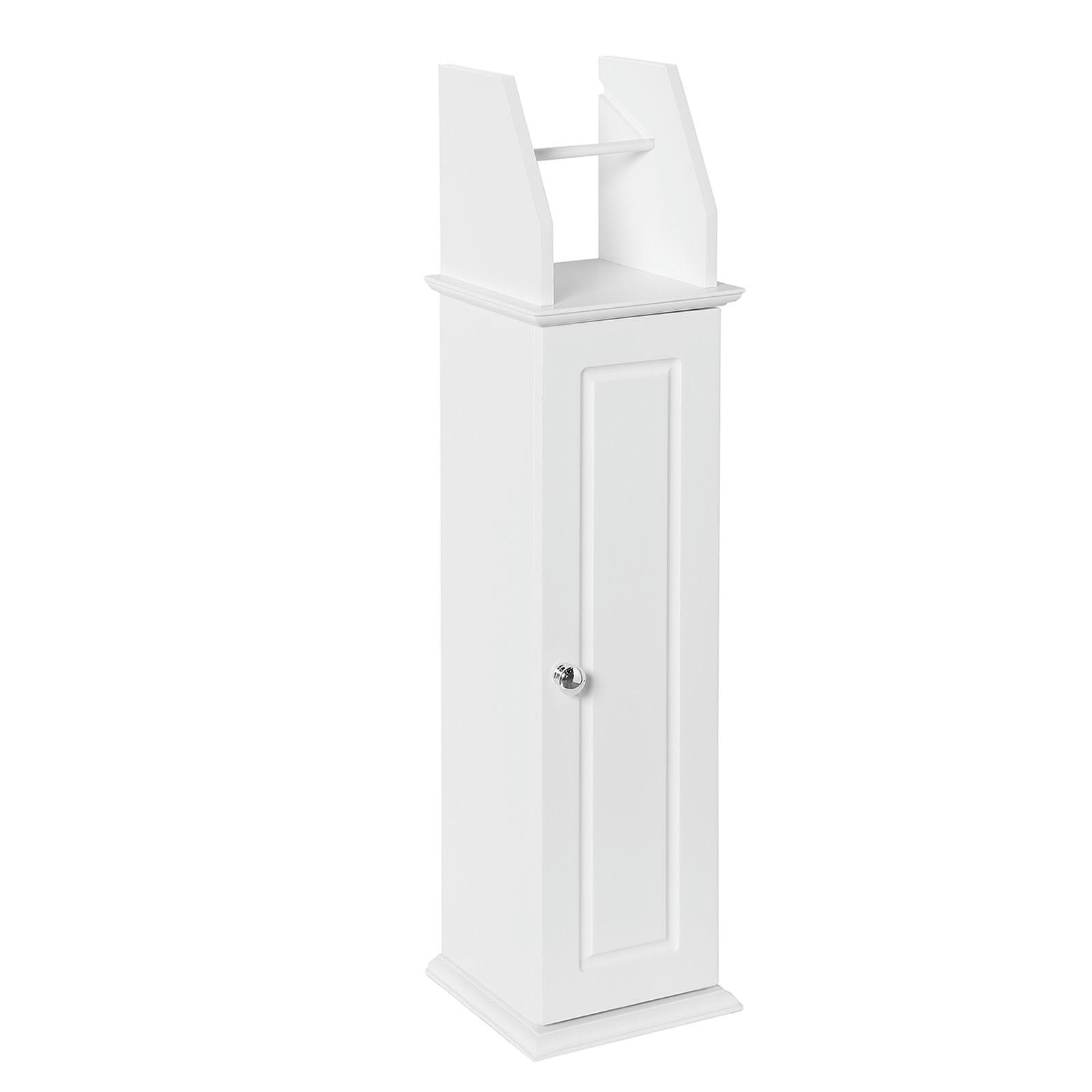 - Armoire toilettes blanche avec porte brosse sur pieds effet bois