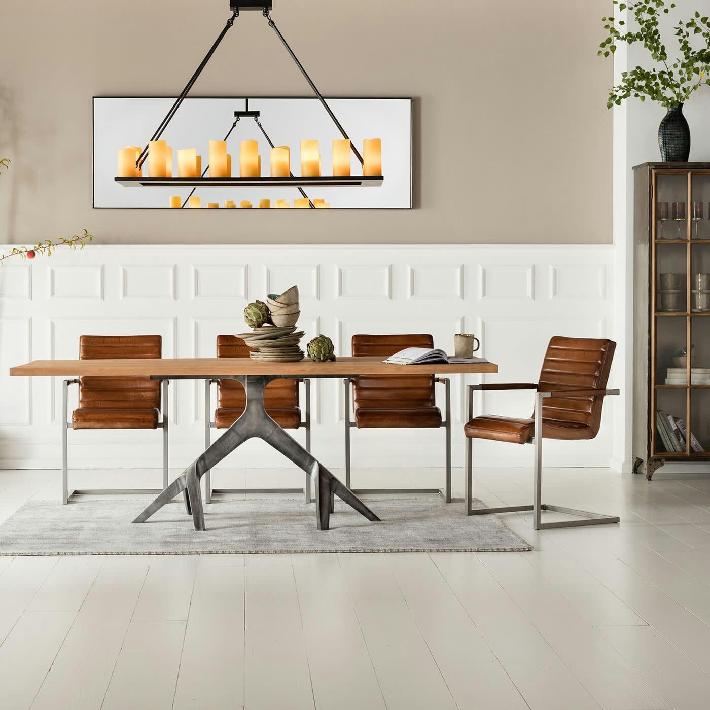 CANTILEVER - Chaise avec accoudoirs en cuir et acier