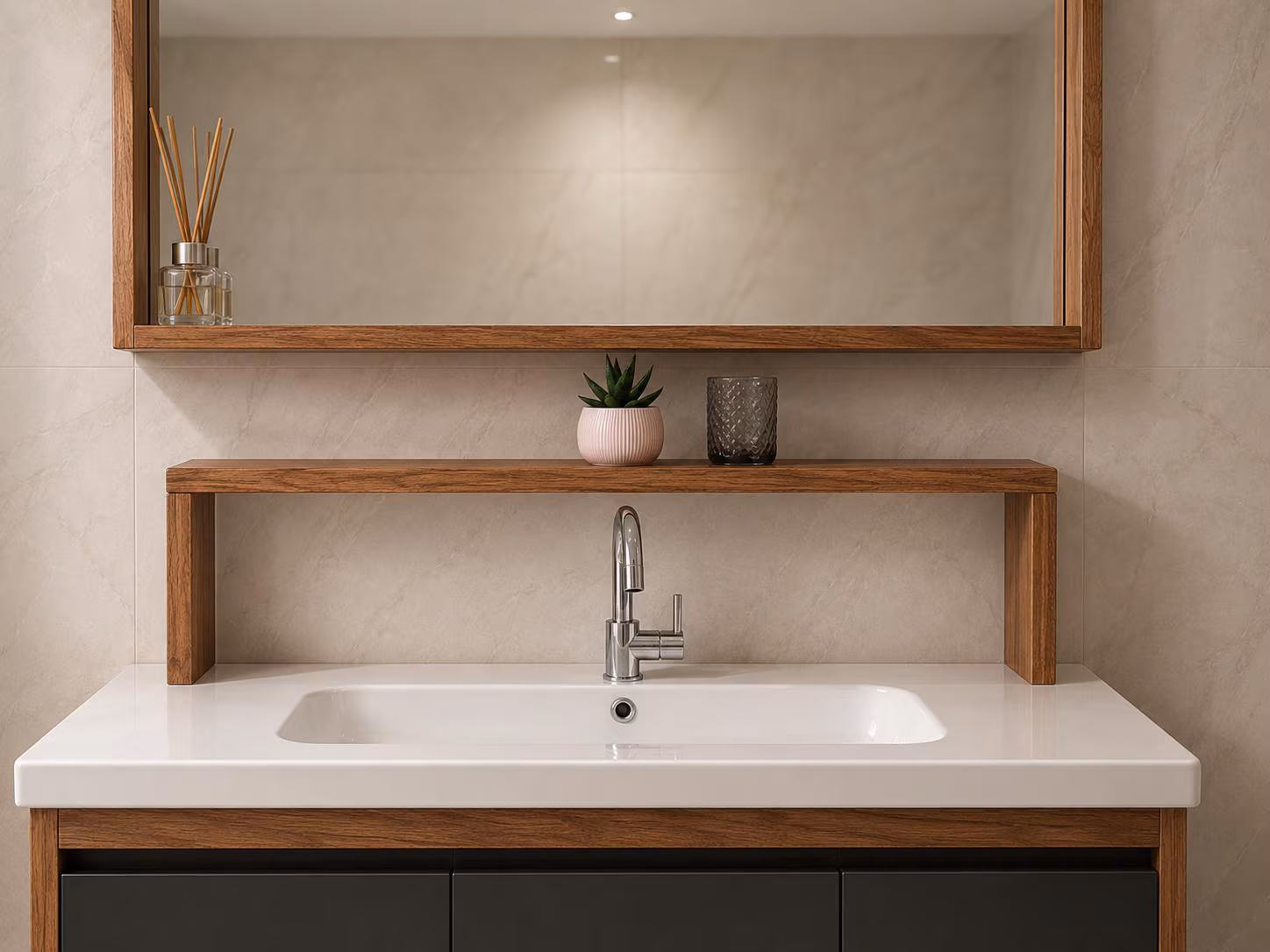 Bathroom Counter Organizer Wooden Sink Caddy Space Saving Small Bathroom Storage Countertop Vanity Cosmetic Holder Toiletry Stand Minimalist