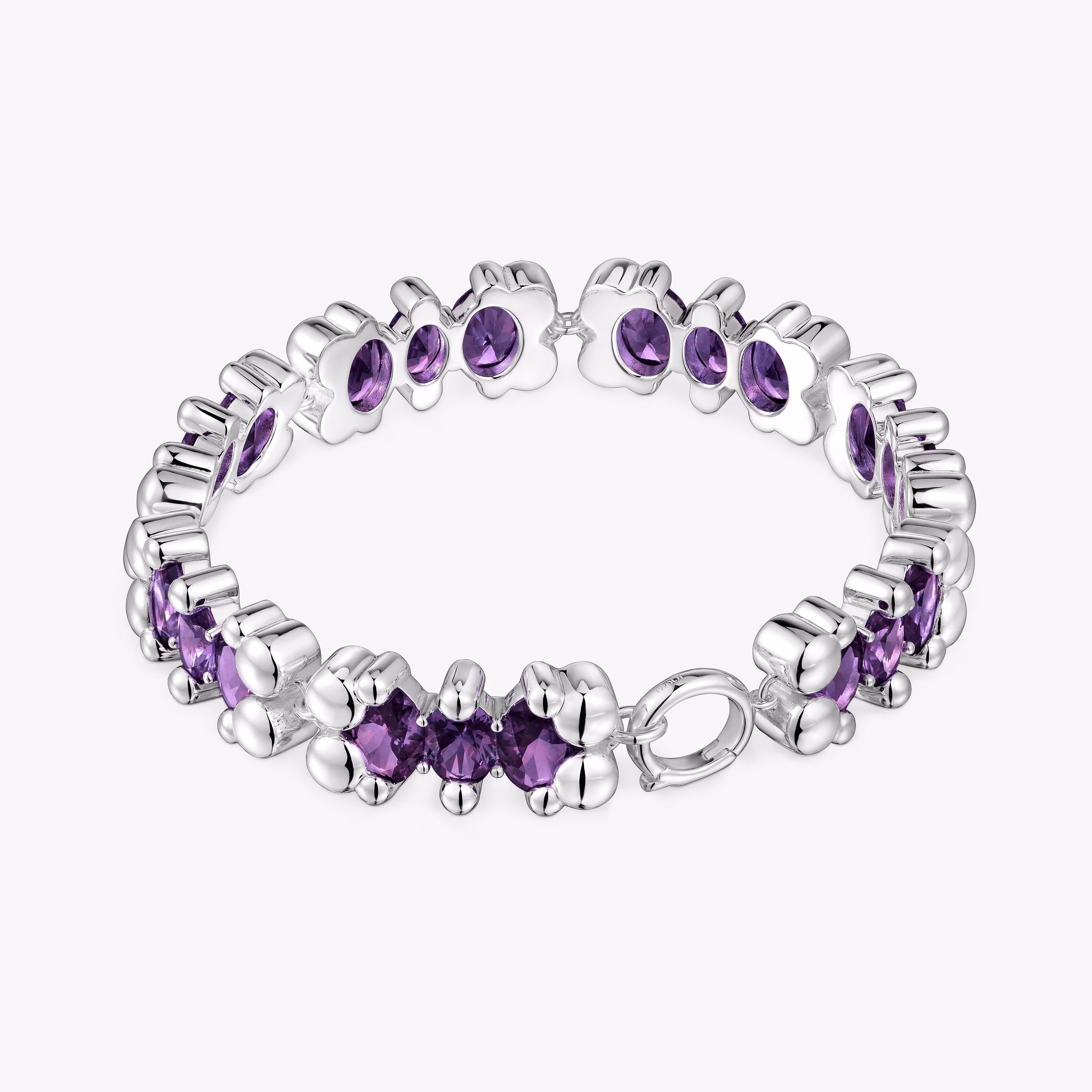 Pulsera motivos oso de plata y zafiros lila creados en laboratorio Color Bear LGG