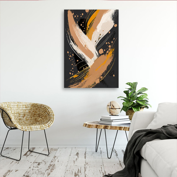 Feeby Obraz do salonu, Abstrakcja Pędzle Beżowy Ciemne Tło 40x60