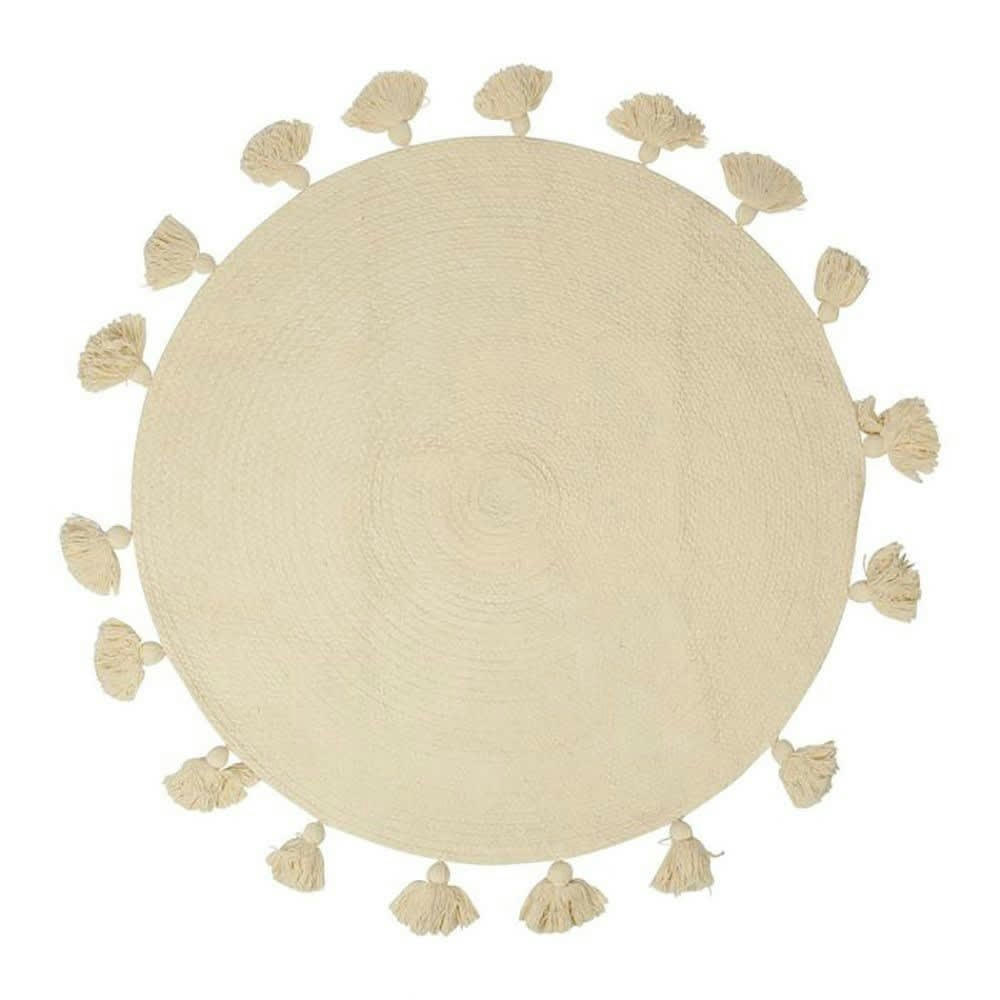 - Tapis rond pompons écru coton D90cm