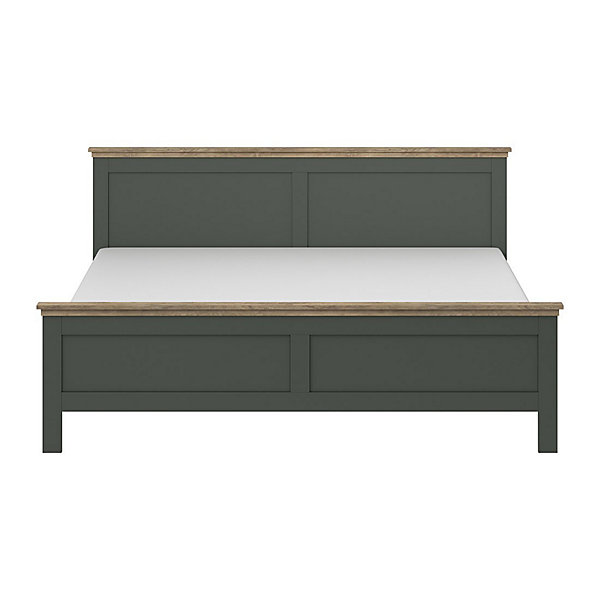 Lit adulte 180x200 collection ASSIA. Coloris vert kaki etfinitions aspect chene.