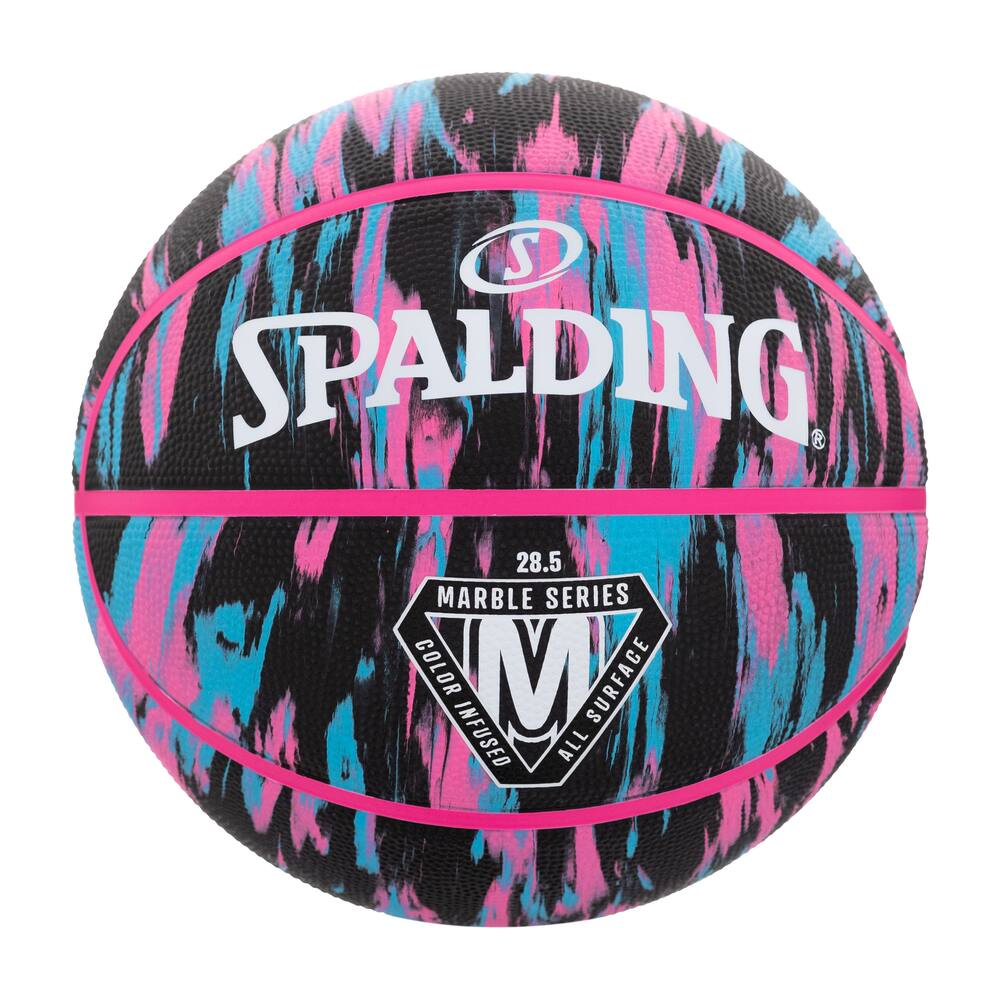 Spalding Marble Series Outdoor Rubber Basketball, Size 6 (28.5), Black/Pink